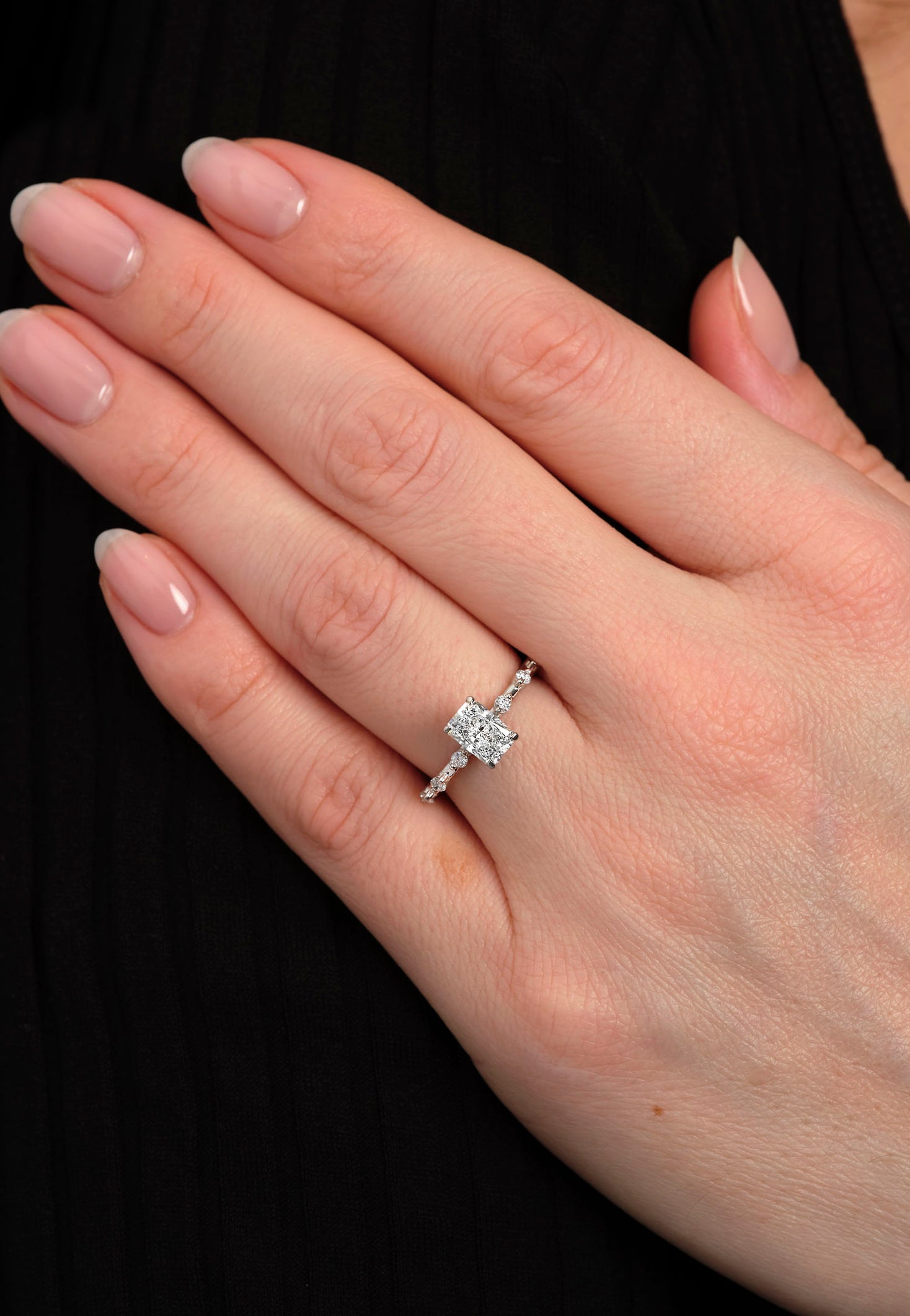 1ct Radiant Bubble Setting lab grown Diamond Engagement Rings.