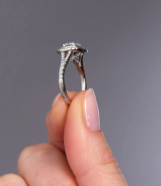 1ct Cushion Cut Double seamless Halo Lab Grown Diamond Engagement Rings.