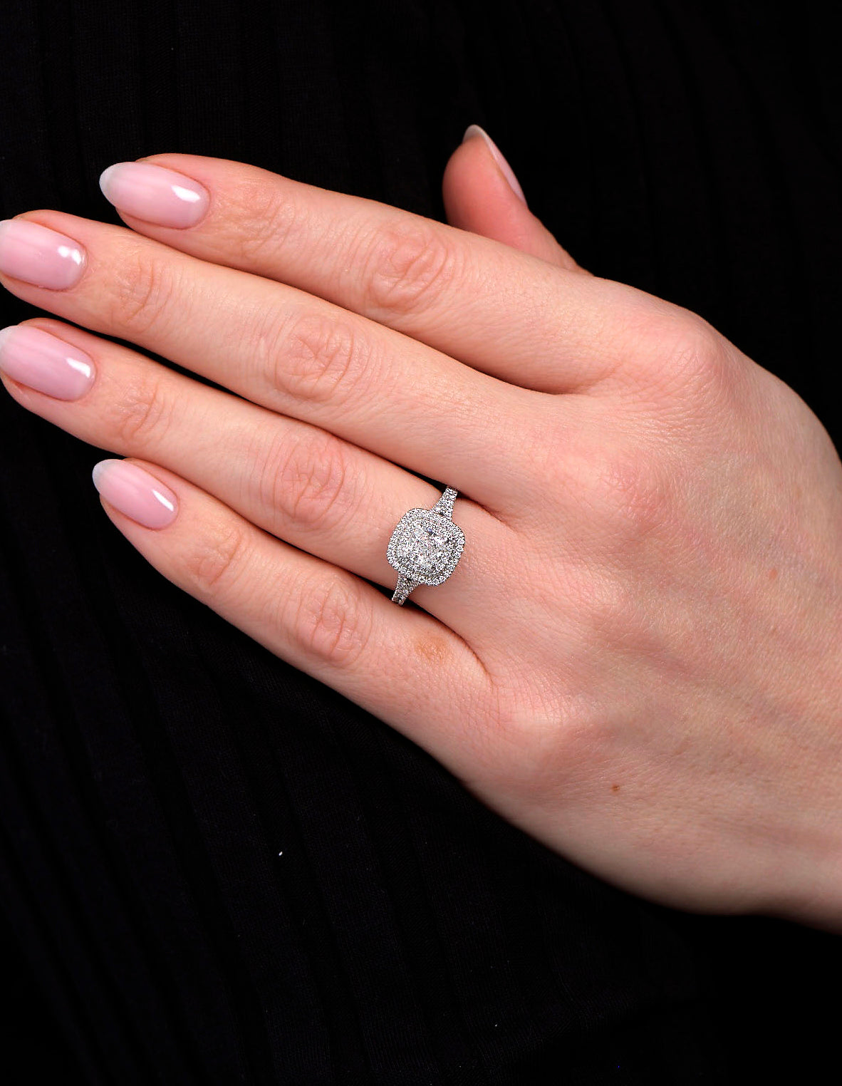 1ct Cushion Cut Double seamless Halo Lab Grown Diamond Engagement Rings.