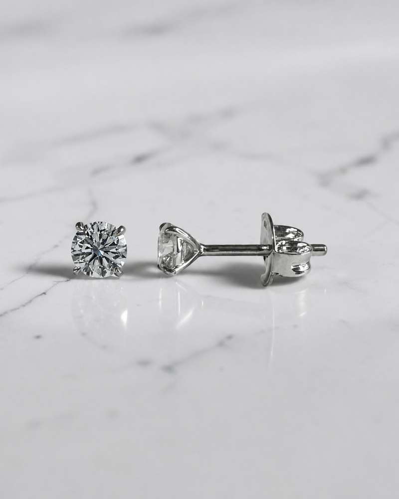 0.50ct round brilliant lab grown diamond martini stud earrings in a four prong setting handcrafted in white gold by Layla Diamonds