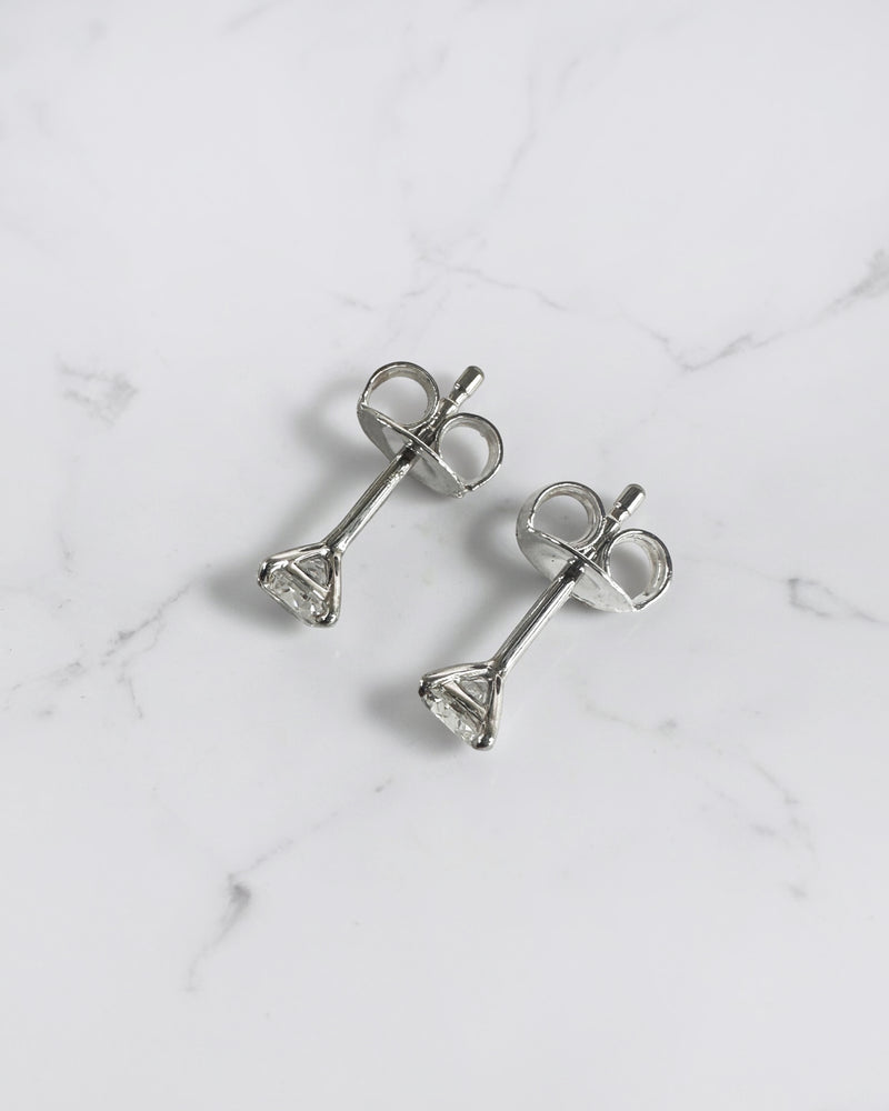 0.50ct round brilliant lab grown diamond martini stud earrings in a four prong setting handcrafted in white gold by Layla Diamonds