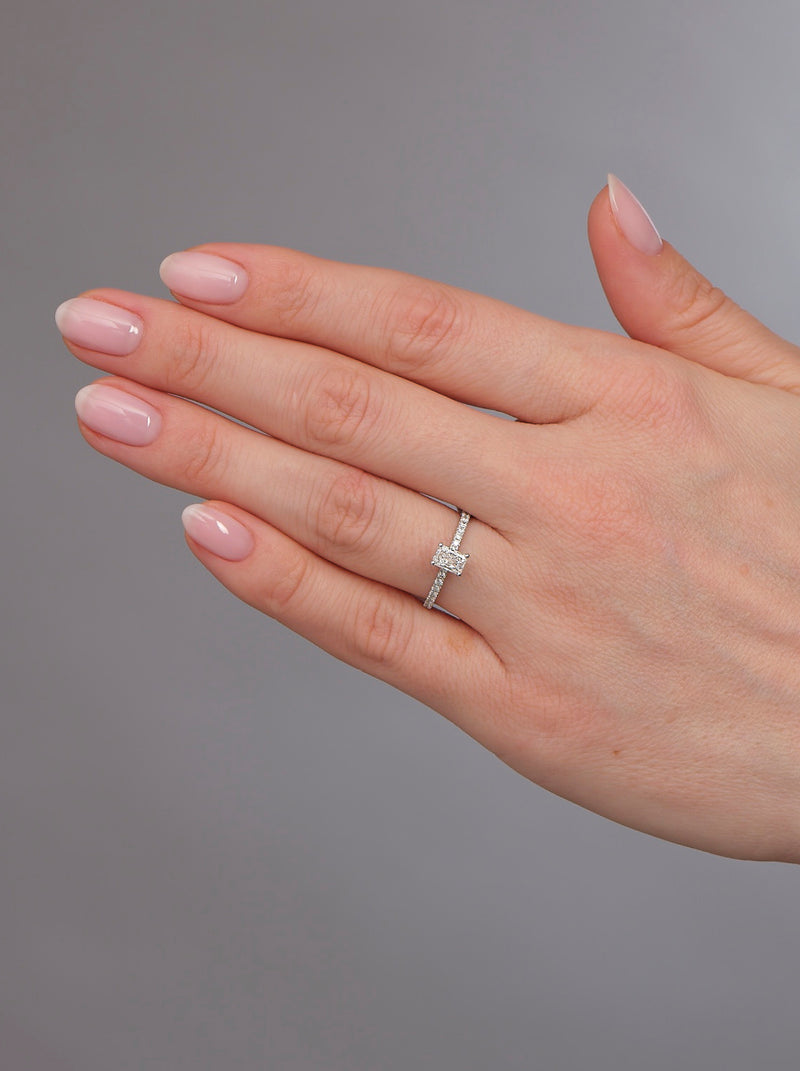 0.50ct Radiant Hidden Halo lab grown Diamond Engagement Rings.