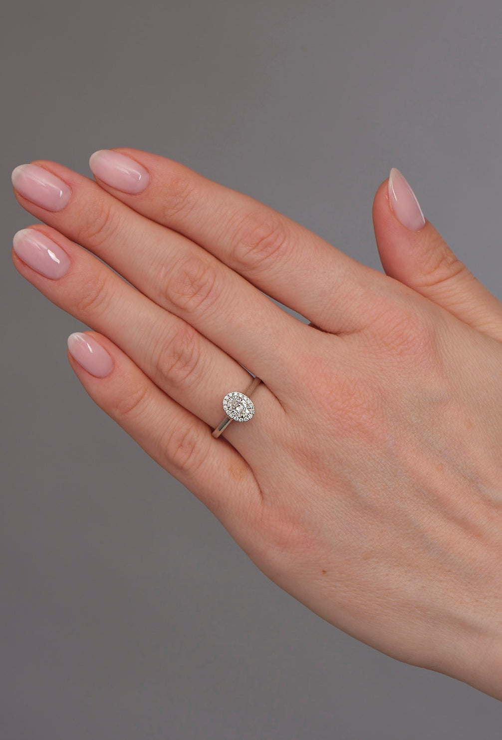 0.50ct Oval Halo Plain Band Lab Grown Diamond Engagement Rings.
