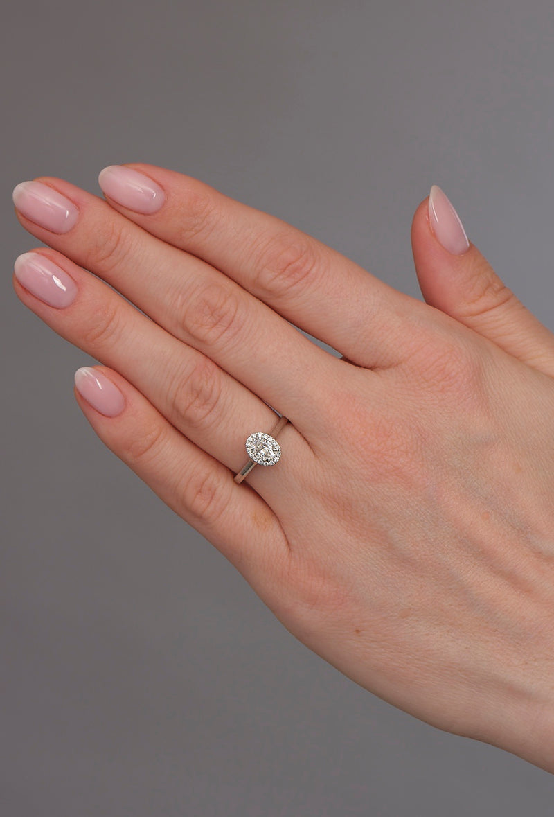 0.50ct Oval Halo Plain Band Lab Grown Diamond Engagement Rings.