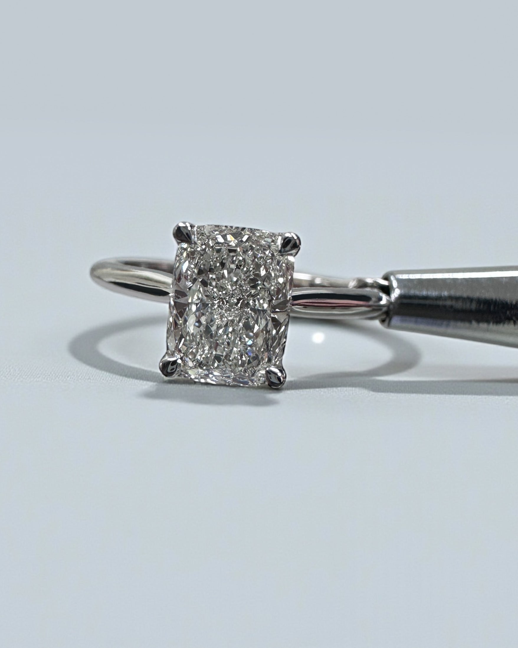 1.20ct Cushion Cut Lab Grown Diamond Plain band cathedral set diamond hidden halo engagement ring, platinum