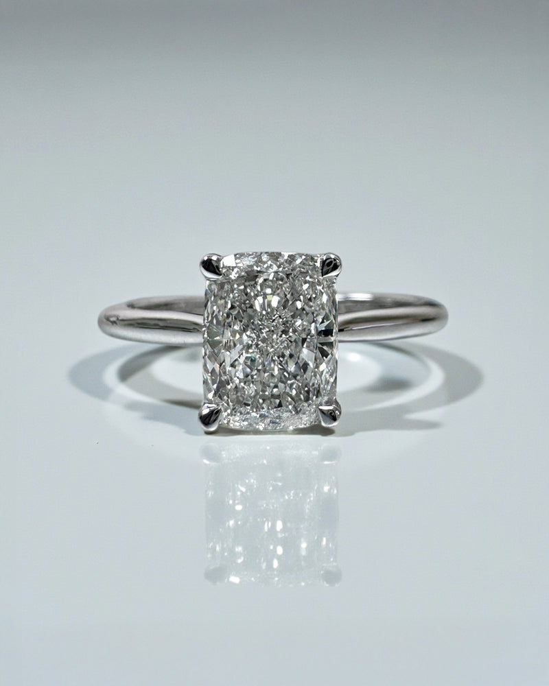 1.20ct Cushion Cut Lab Grown Diamond Plain band cathedral set diamond hidden halo engagement ring, platinum