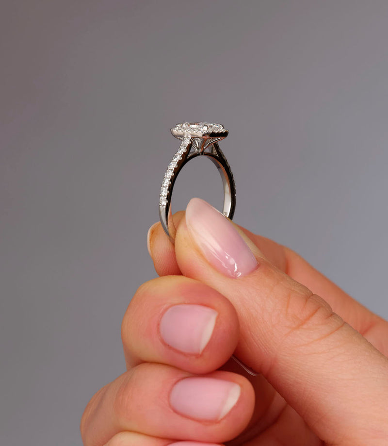 1.20ct Radiant Seamless Halo lab grown Diamond Engagement Rings.