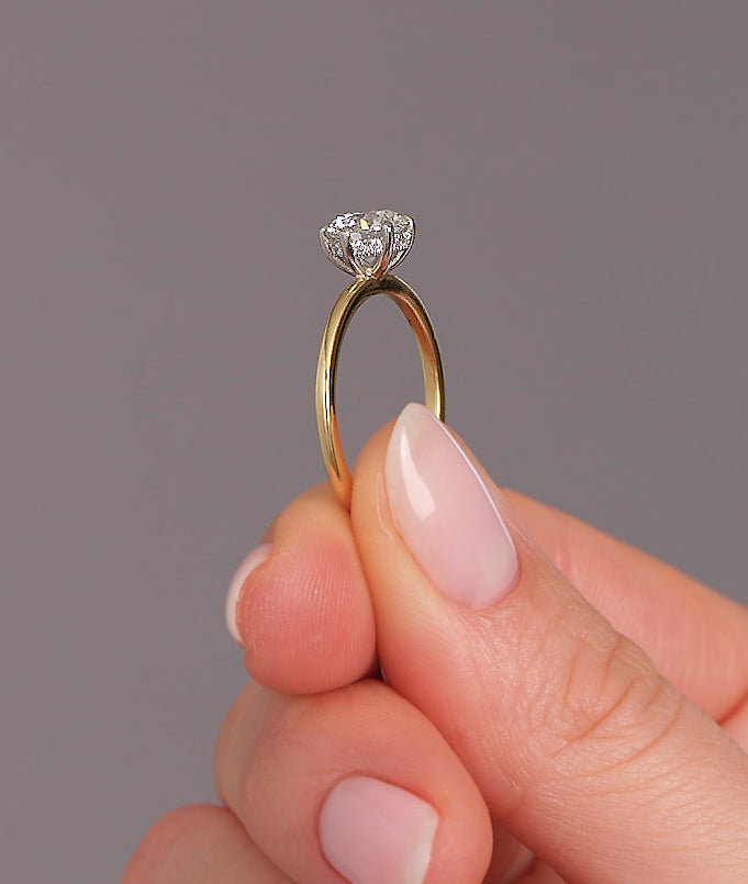 1.25ct Round Solitaire Hidden Halo Lab Grown Diamond Engagement Rings.