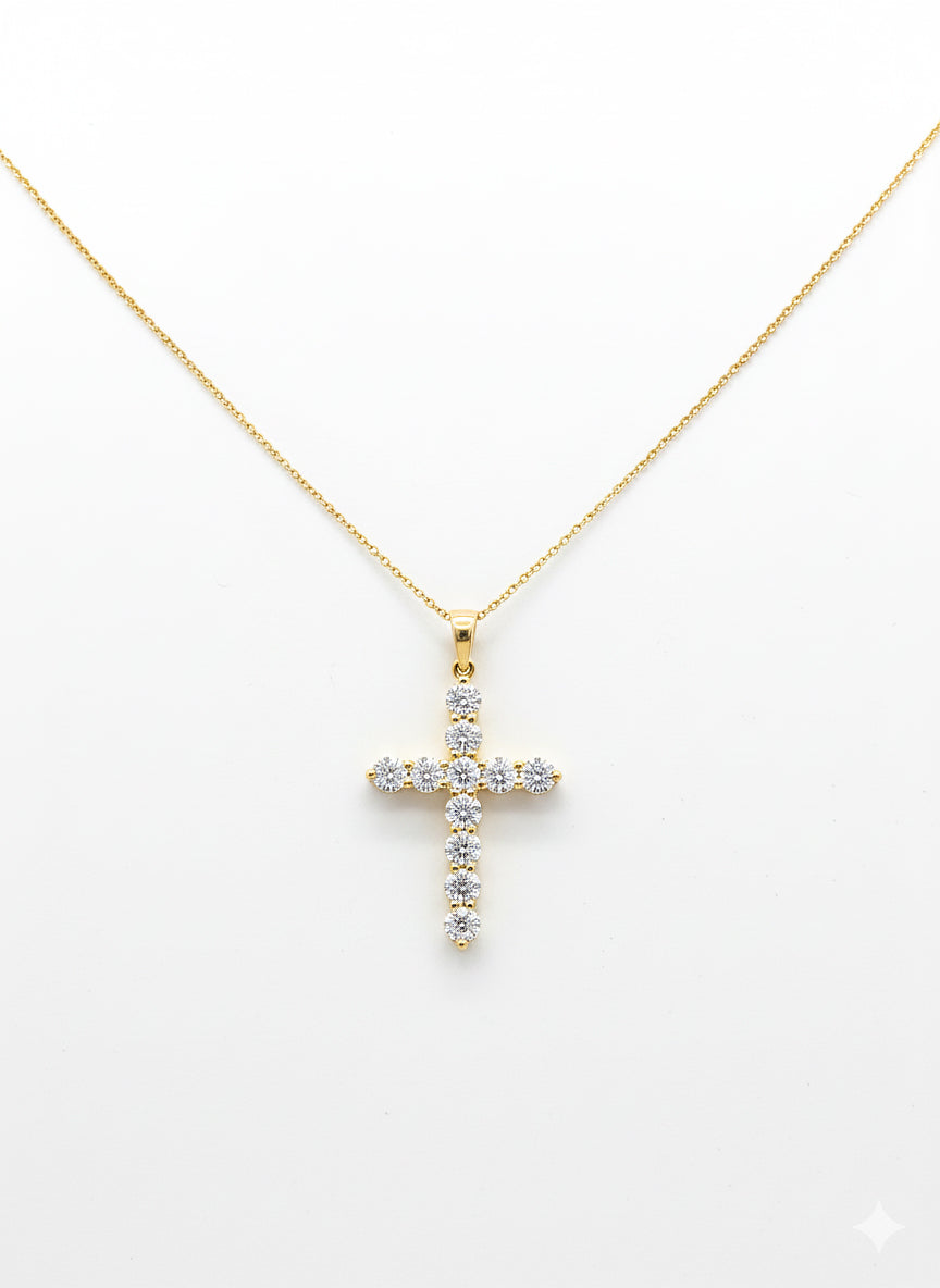 1.50ct lab grown diamond cross pendant necklace with chain in 9kt or 18kt yellow or white gold