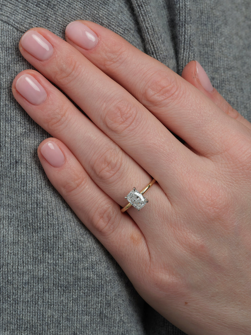 1.50ct Elongated Cushion Hidden Halo Solitaire Diamond Engagement Rings