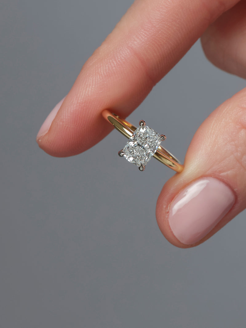1.50ct Elongated Cushion Hidden Halo Solitaire Diamond Engagement Rings