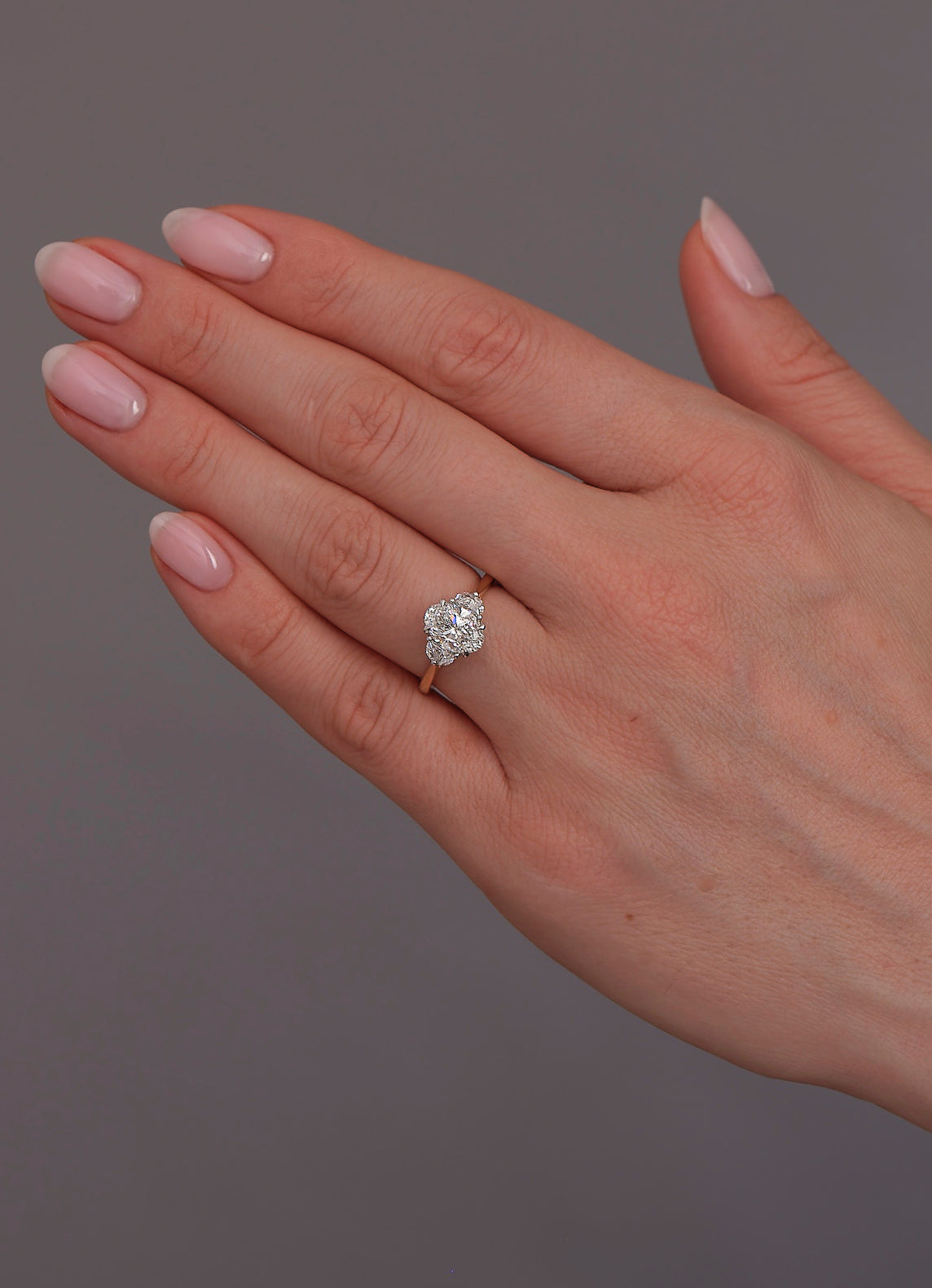 1.50ct Oval & Half Moons Trilogy Lab Grown Diamond Engagement Rings