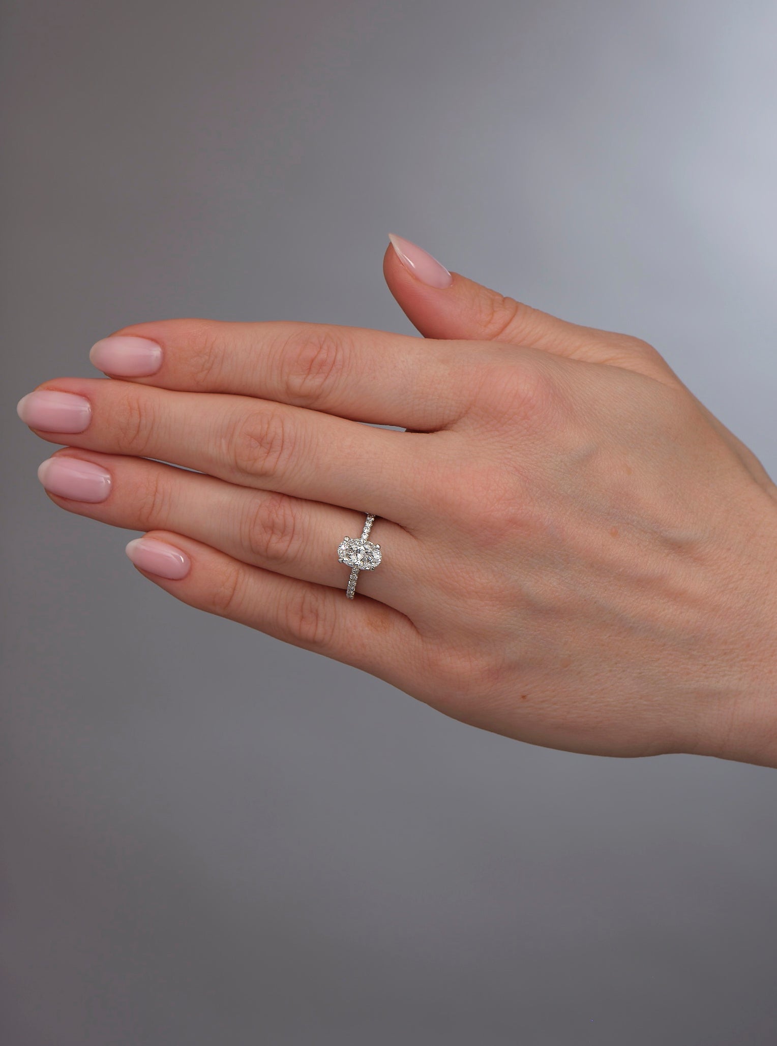 1.70ct Oval Hidden Halo Shoulders Lab Grown Diamond Engagement Rings.