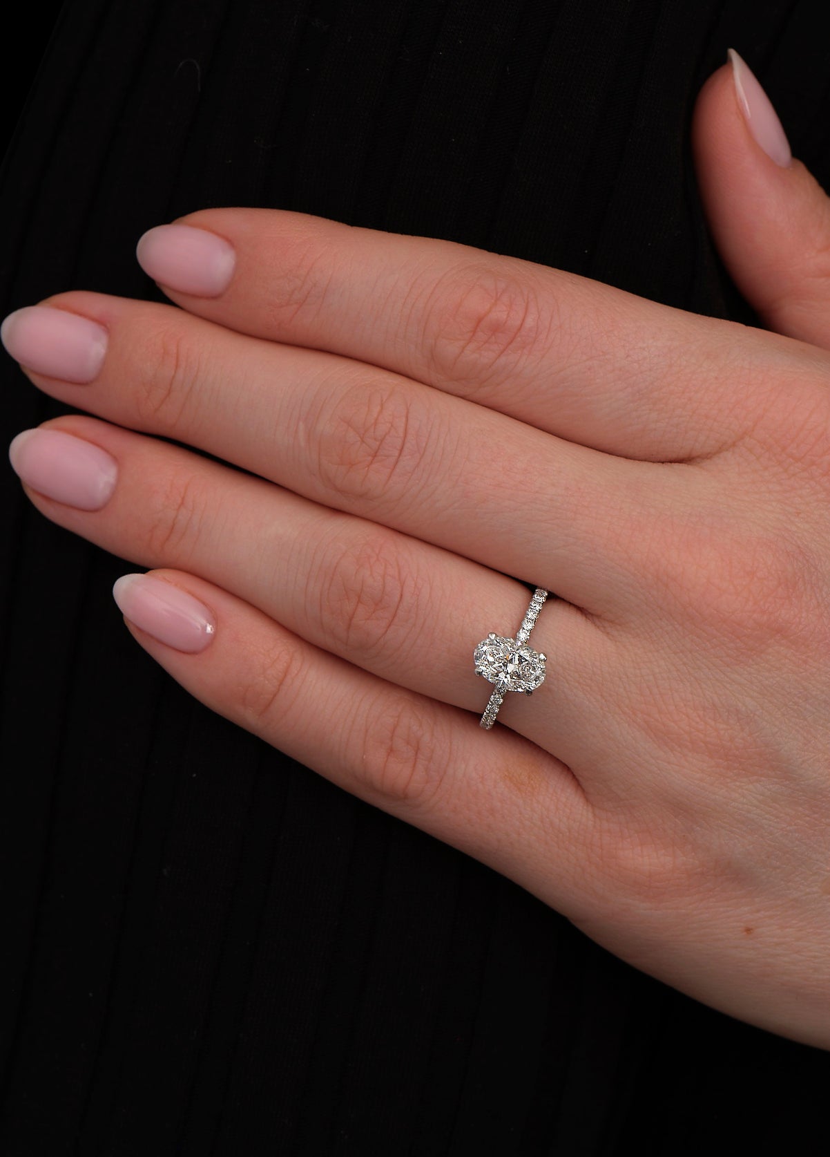1.70ct Oval Hidden Halo Shoulders Lab Grown Diamond Engagement Rings.
