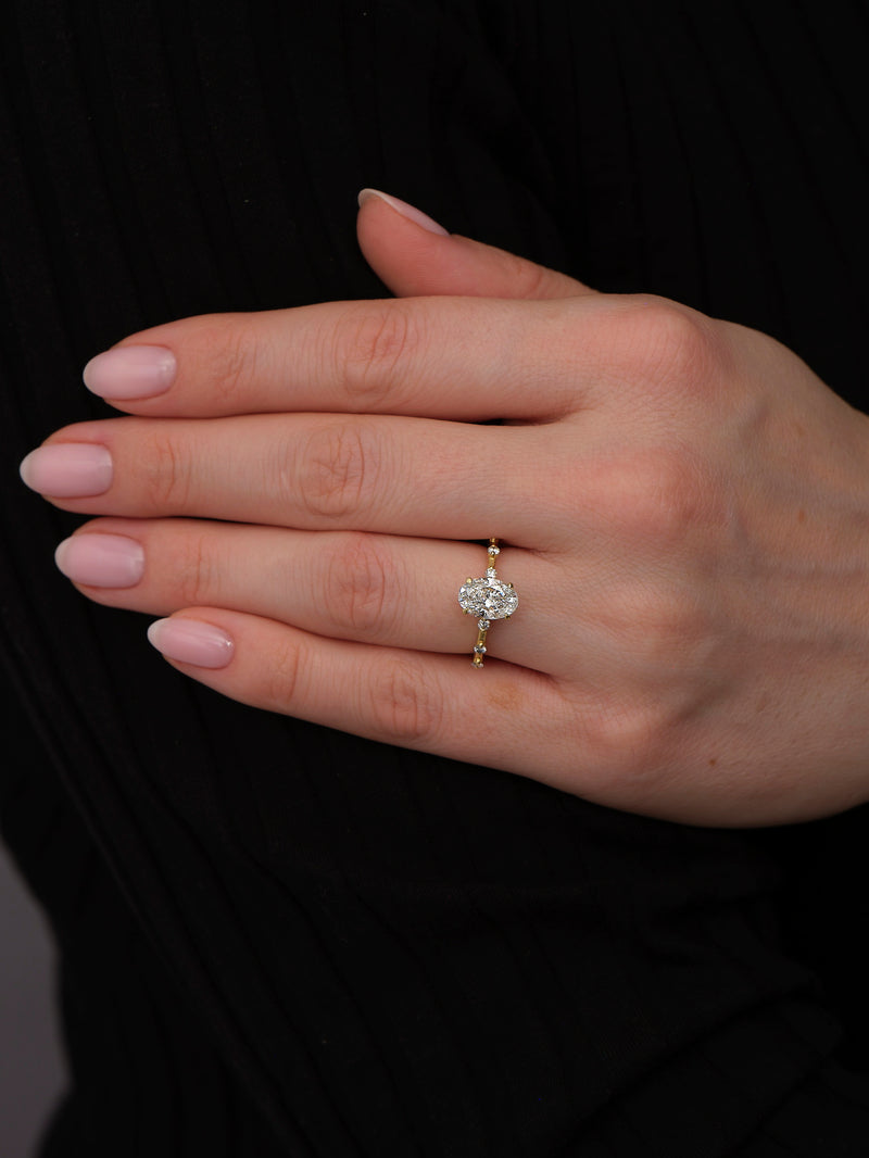 oval cut bubble set Lab Grown Diamond Engagement Rings