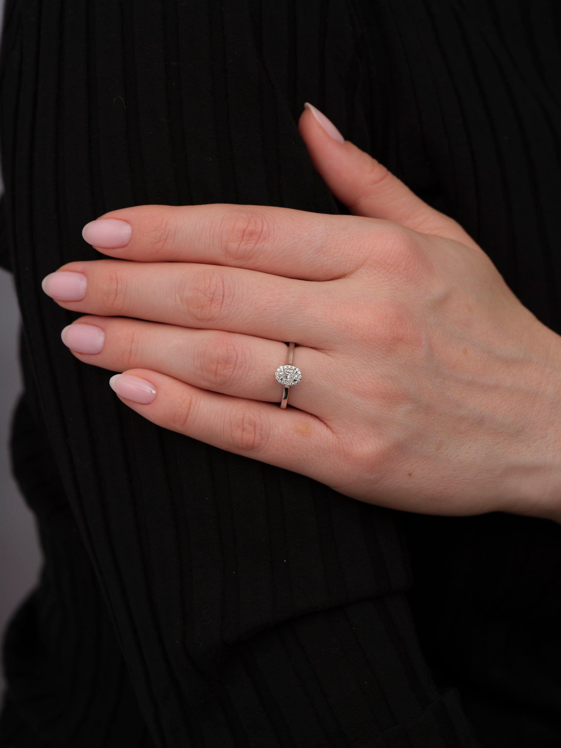 0.35ct Oval Halo Plain Band Lab Grown Diamond Engagement Rings.