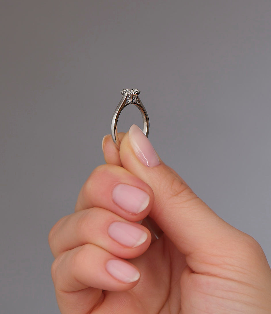 0.35ct Oval Halo Plain Band Lab Grown Diamond Engagement Rings.
