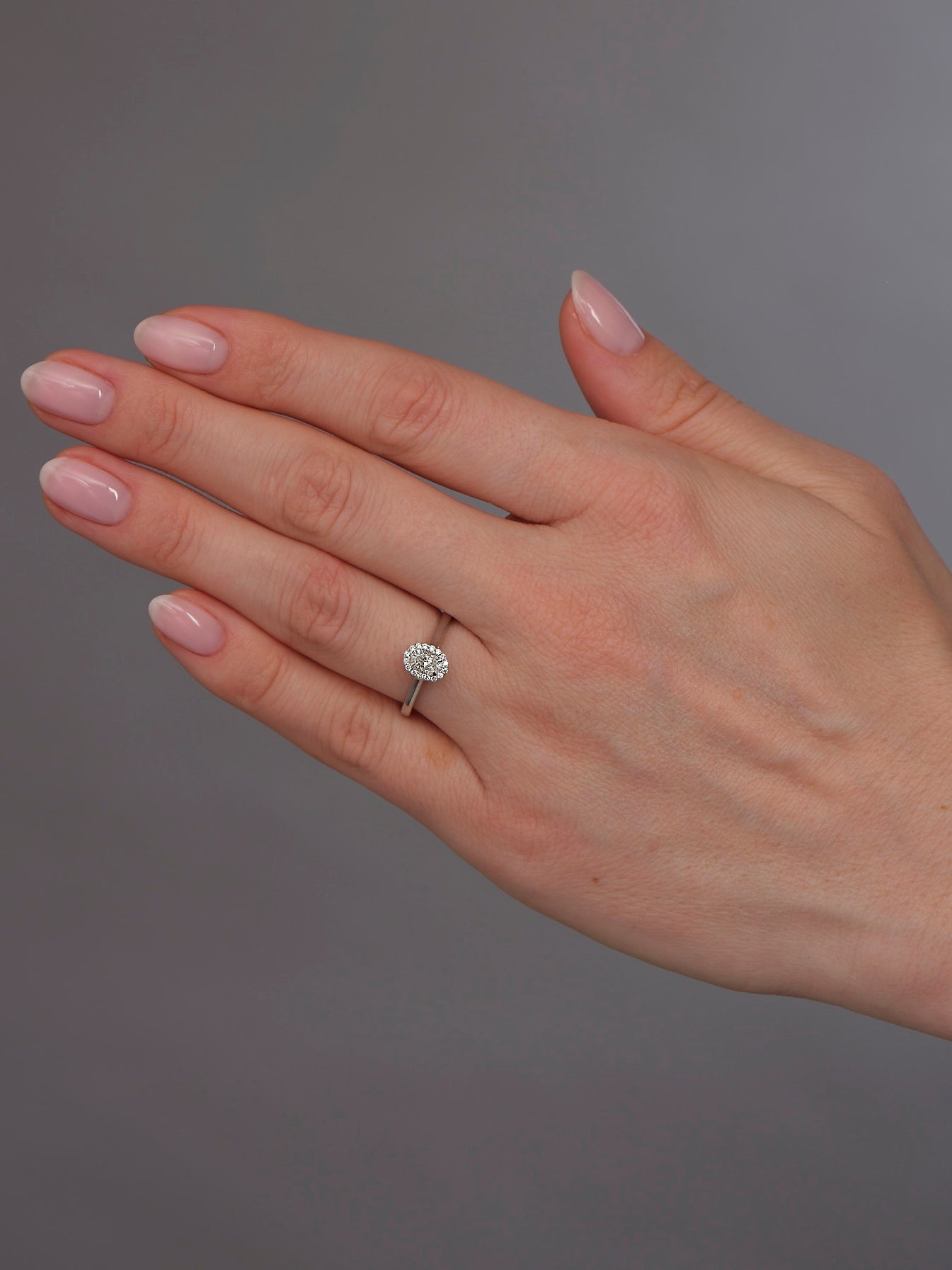 0.35ct Oval Halo Plain Band Lab Grown Diamond Engagement Rings.