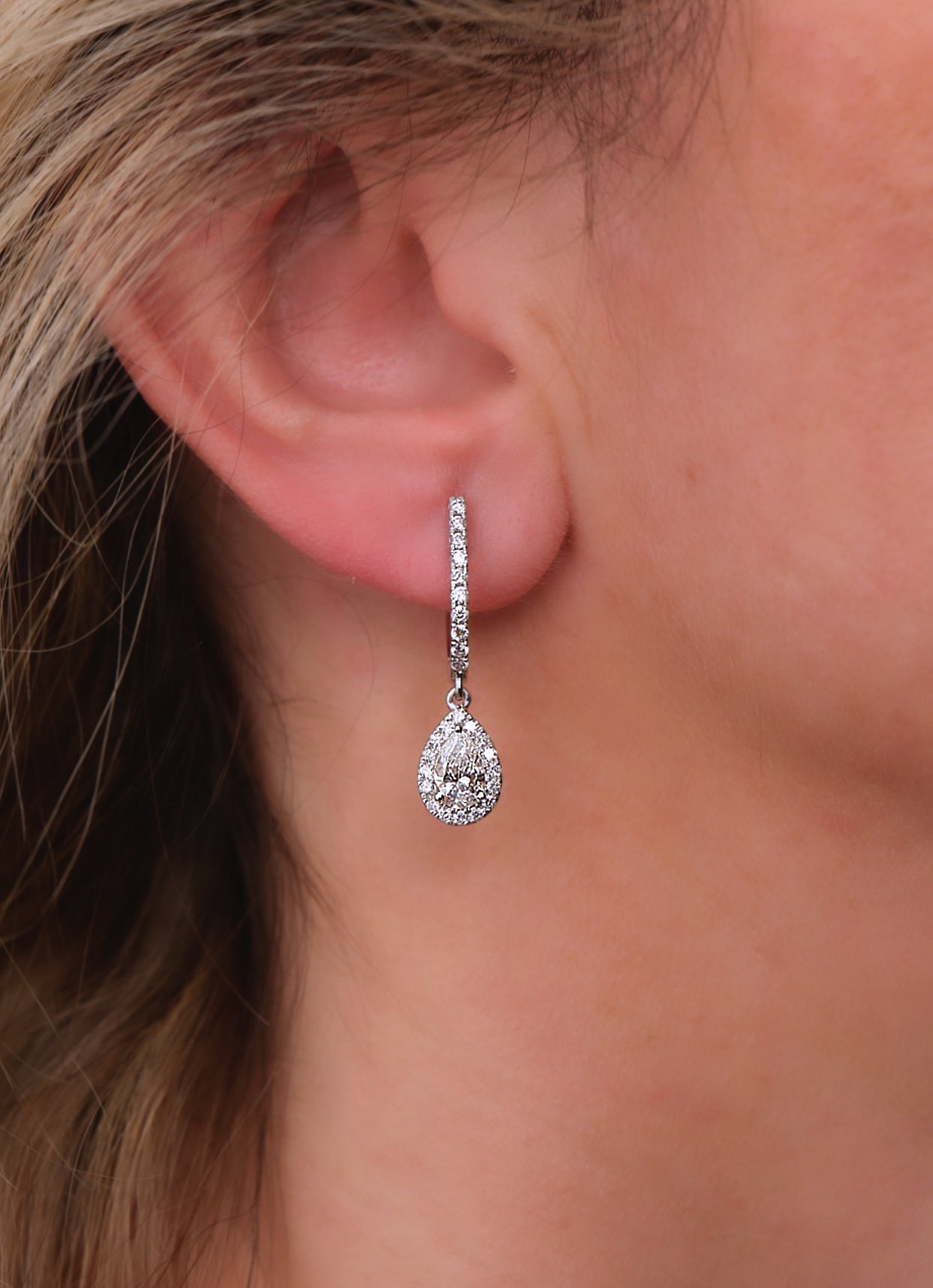 Pear Halo Drop Earrings