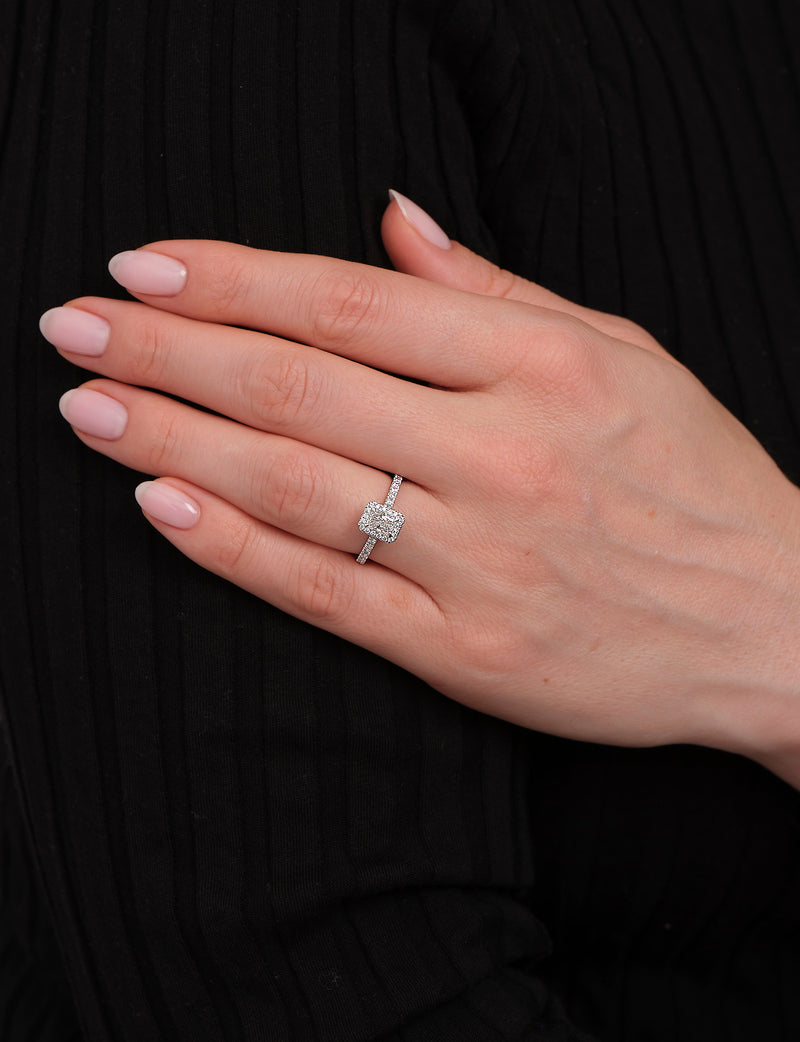 0.50ct Radiant Cut Seamless Halo lab grown Diamond Engagement Rings.
