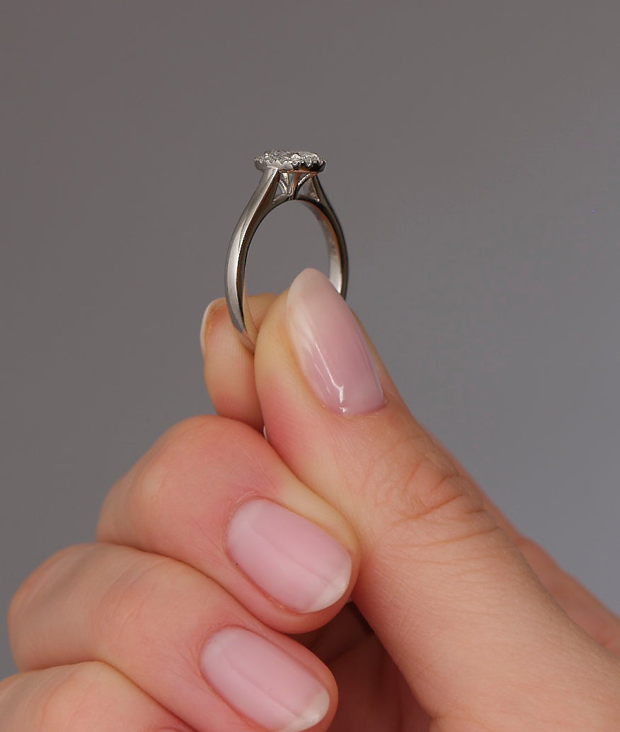 0.50ct Oval Halo Plain Band Lab Grown Diamond Engagement Rings.