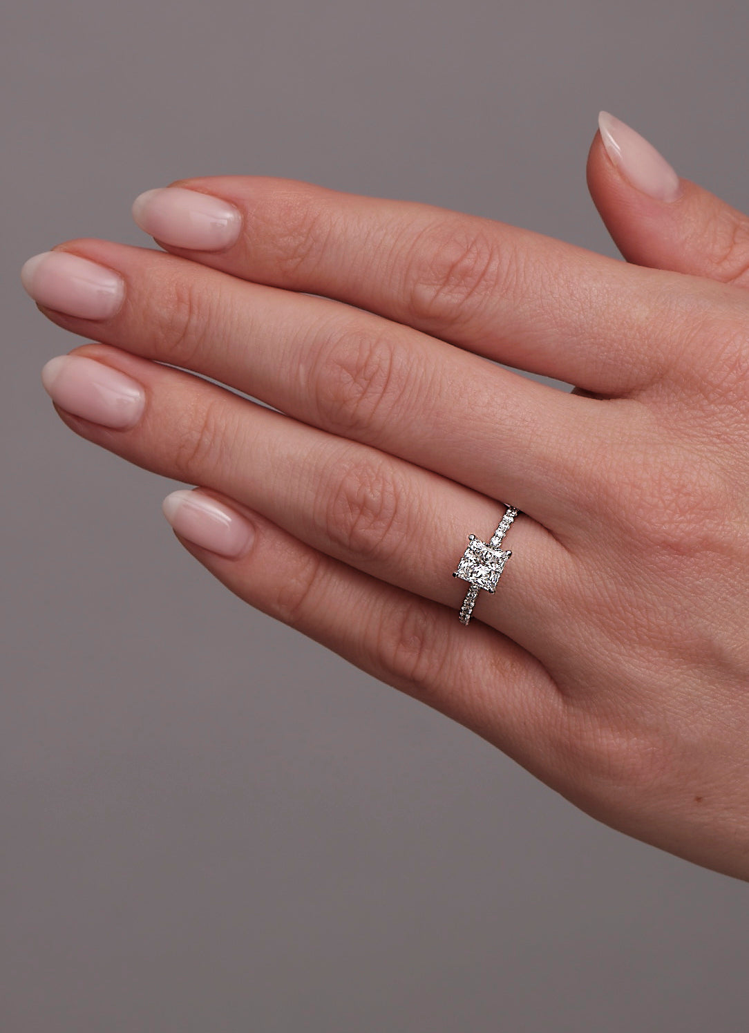 1.50ct Princess Cut Hidden Halo Lab Grown Diamond Engagement Rings.