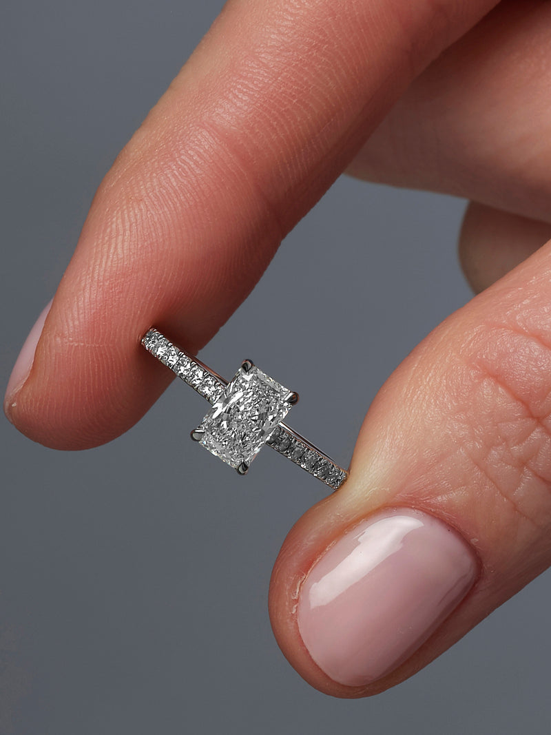 1ct Radiant Cathedral Setting lab grown Diamond Engagement Rings.