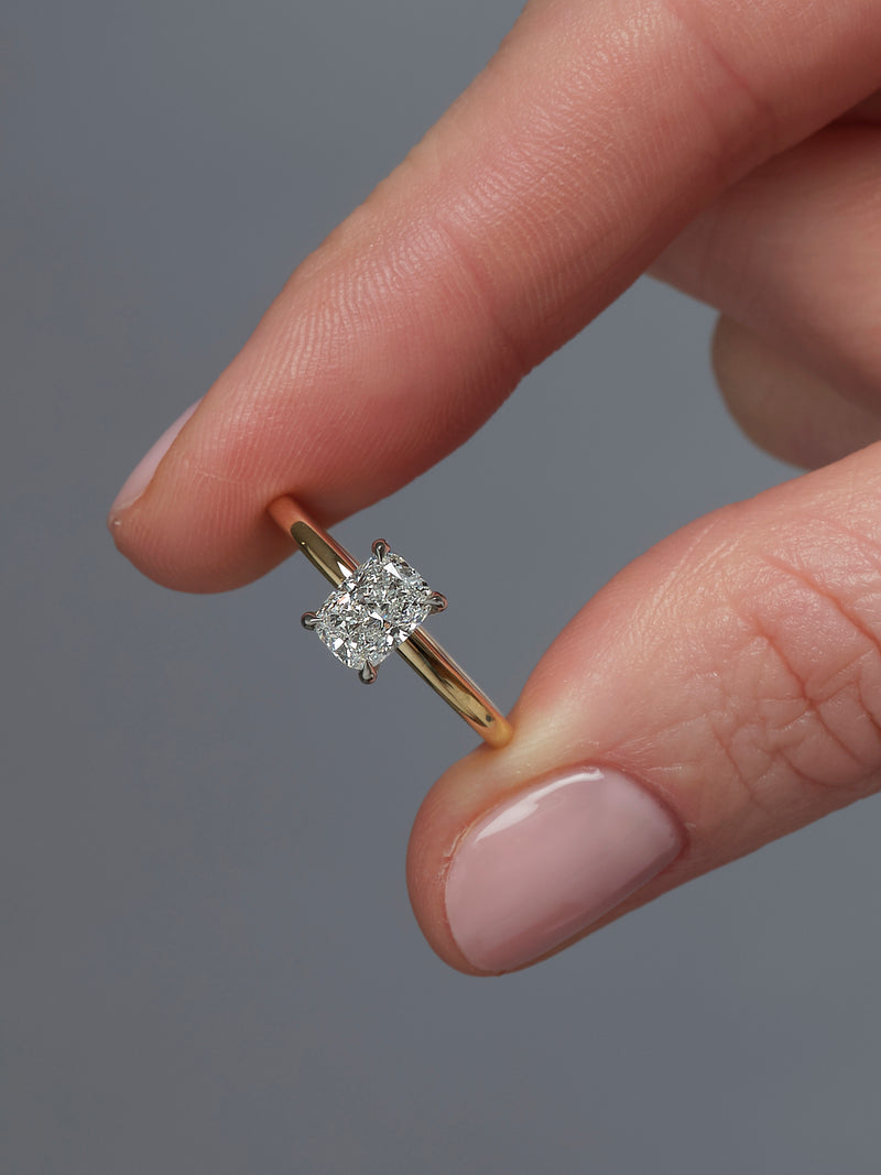 1ct Elongated Cushion Hidden Halo Solitaire Diamond Engagement Rings.