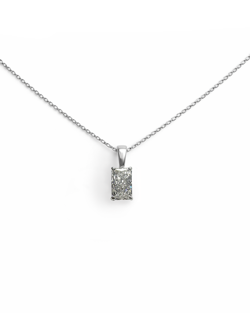 1ct radiant cut lab grown diamond pendant necklace on adjustable chain 9kt or 18kt white or yellow gold