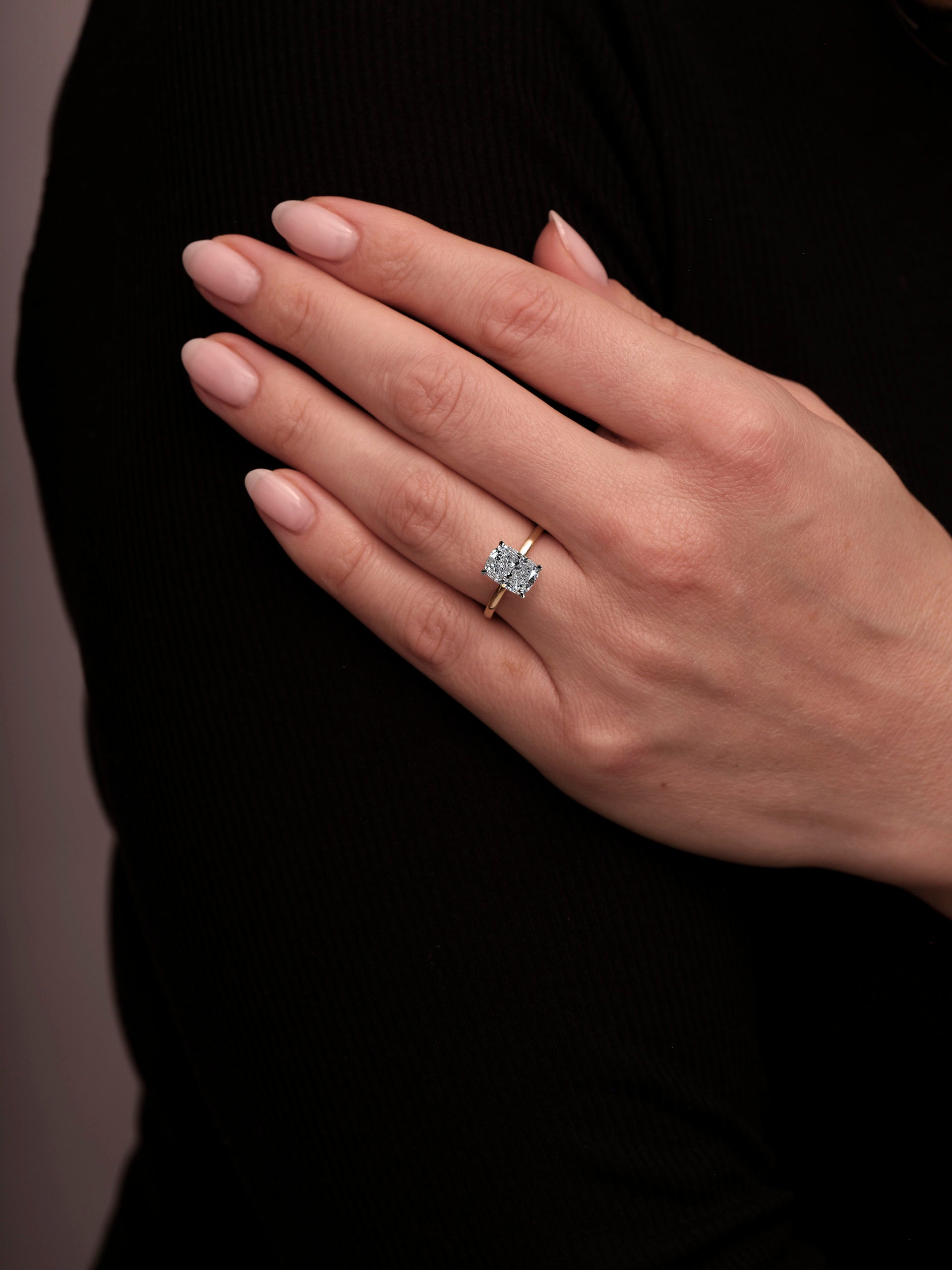 2.50ct Elongated Cushion Solitaire Lab Grown Diamond Engagement Rings.