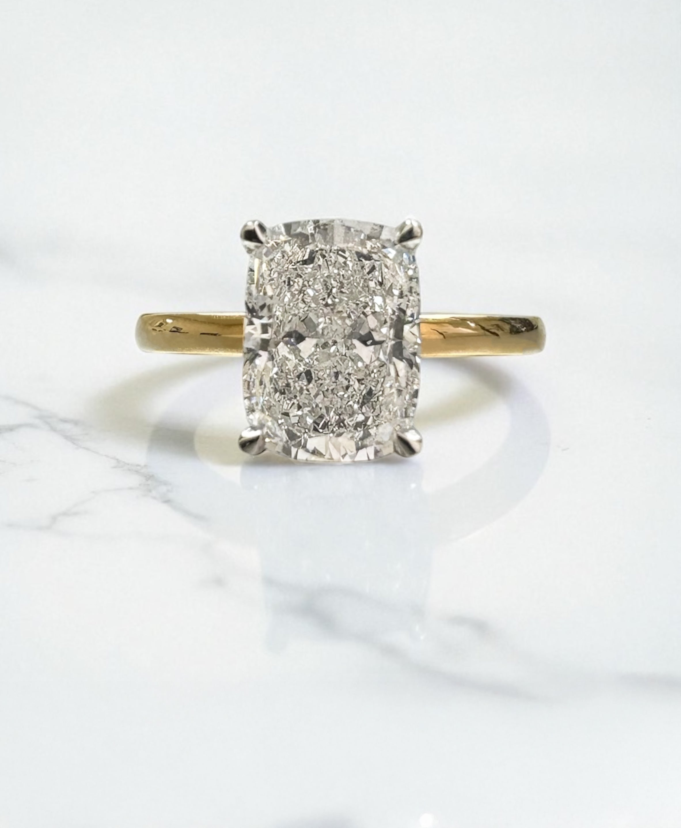 2.50ct Elongated Cushion Solitaire Lab Grown Diamond Engagement Rings.