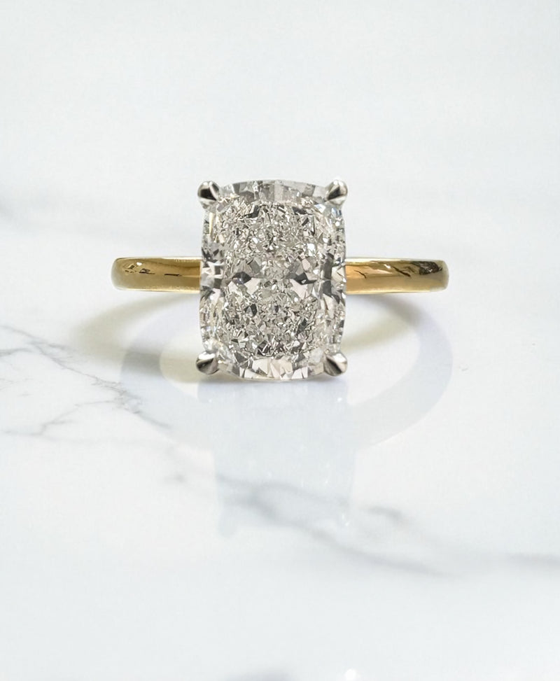 2.50ct Elongated Cushion Solitaire Lab Grown Diamond Engagement Rings.