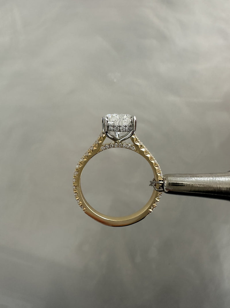 2ct Pear Cathedral French Pave Lab Grown Diamond Engagement Rings.