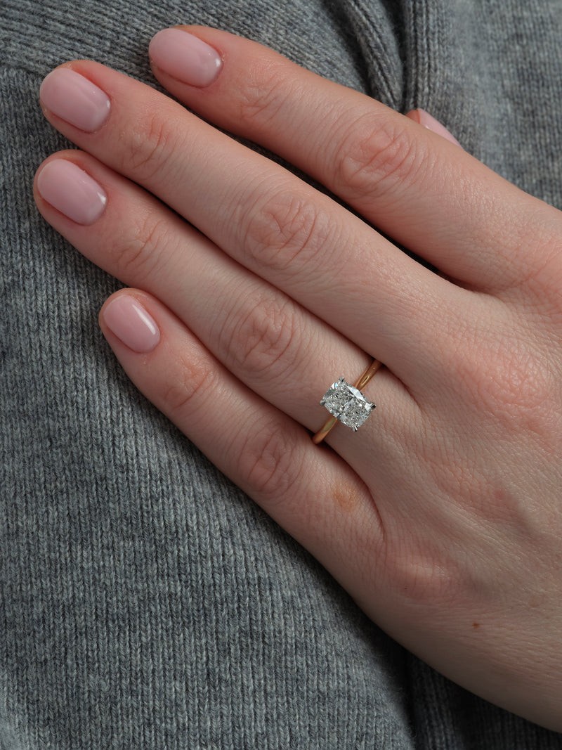 2ct Elongated Cushion Cathedral Solitaire Diamond Engagement Rings.