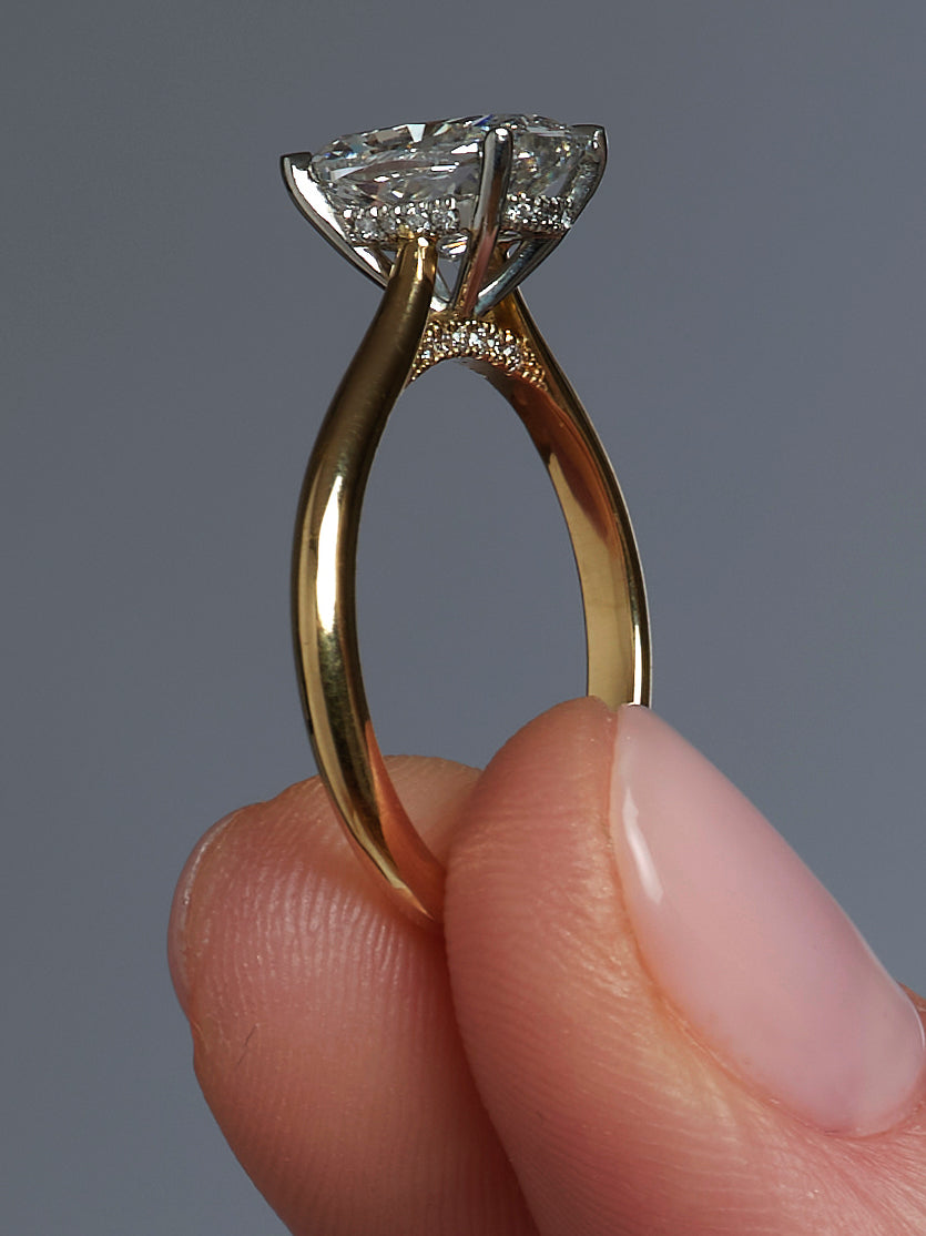 2ct Elongated Cushion Cathedral Solitaire Diamond Engagement Rings.