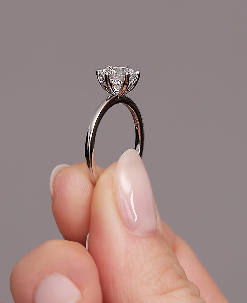 1.50ct Round Solitaire Hidden Halo Lab Grown Diamond Engagement Rings.