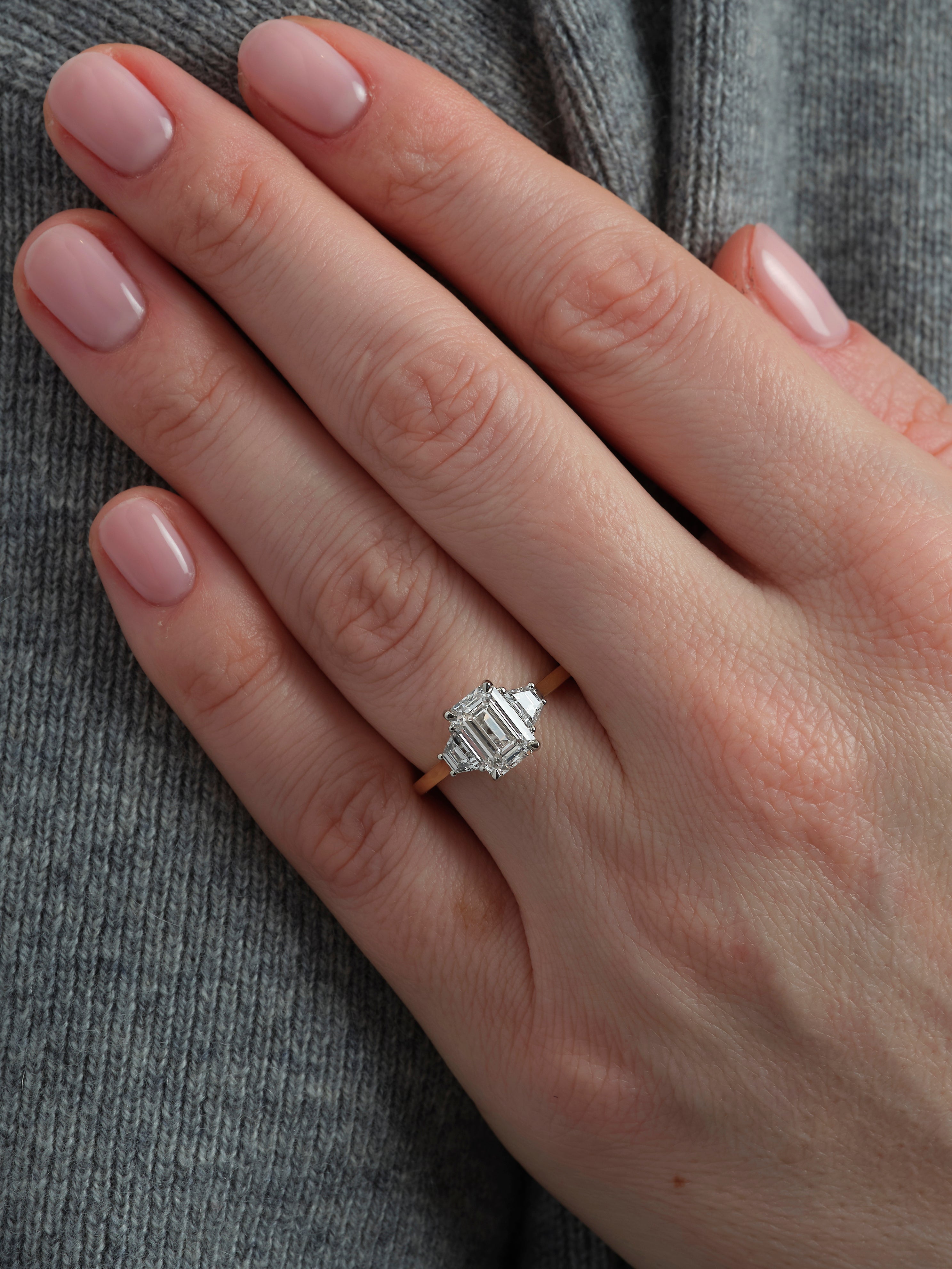 2ct Emerald Cut & Trapezoid Trilogy Ring