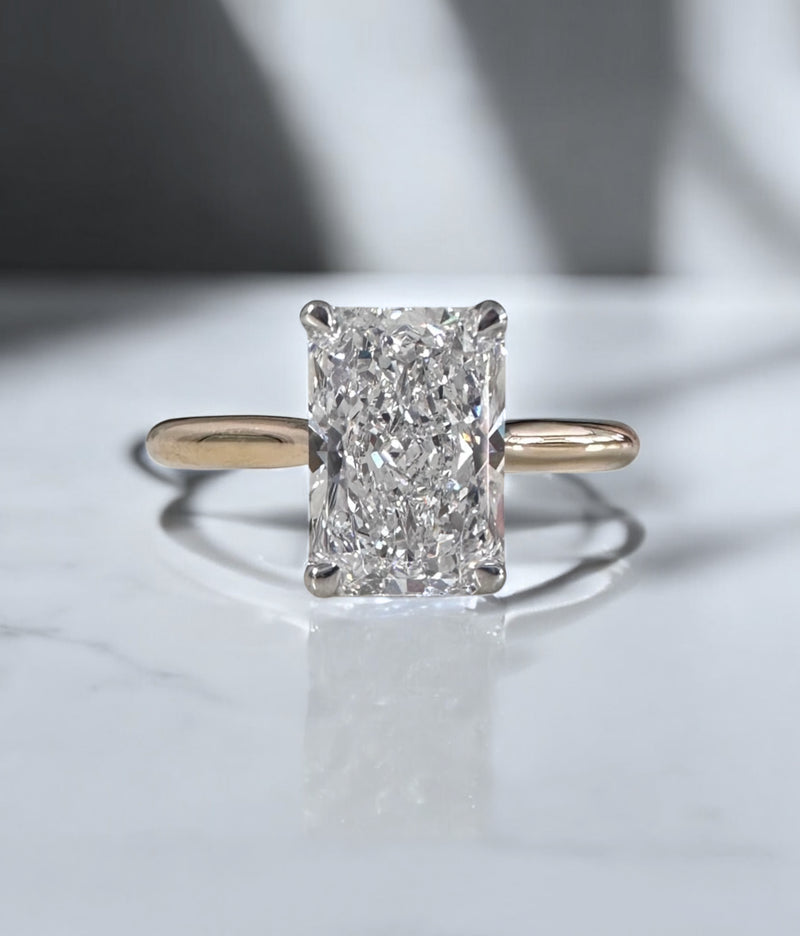 2ct Radiant Cathedral Setting lab grown Diamond Engagement Rings.