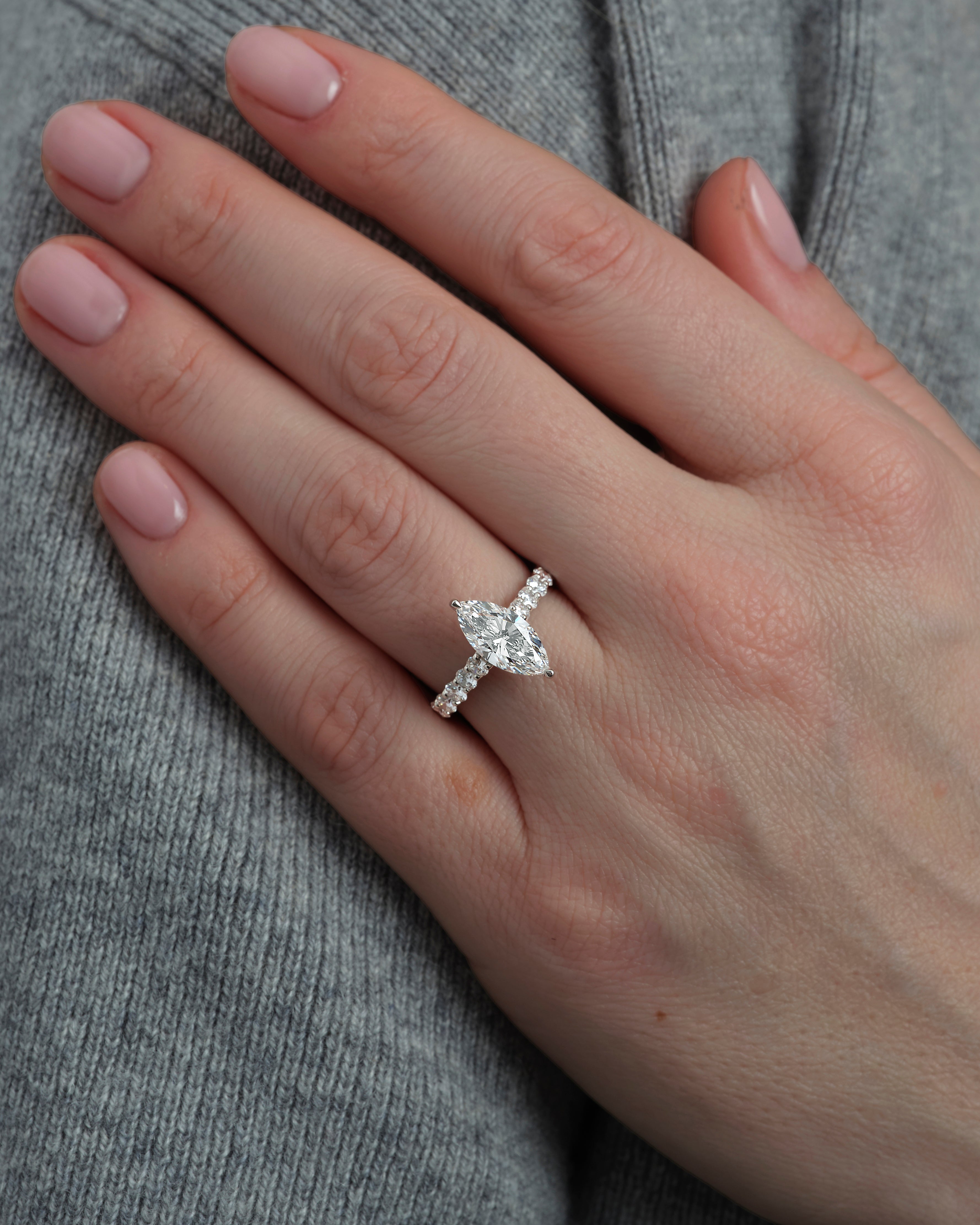 2ct Marquise Cut U Prong Setting lab grown diamond engagement rings.