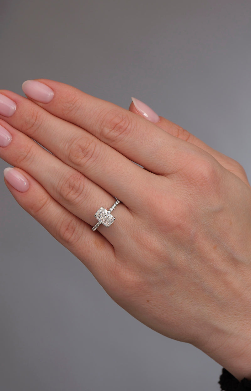 2ct Cushion Hidden Halo Lab Grown Diamond Engagement Rings