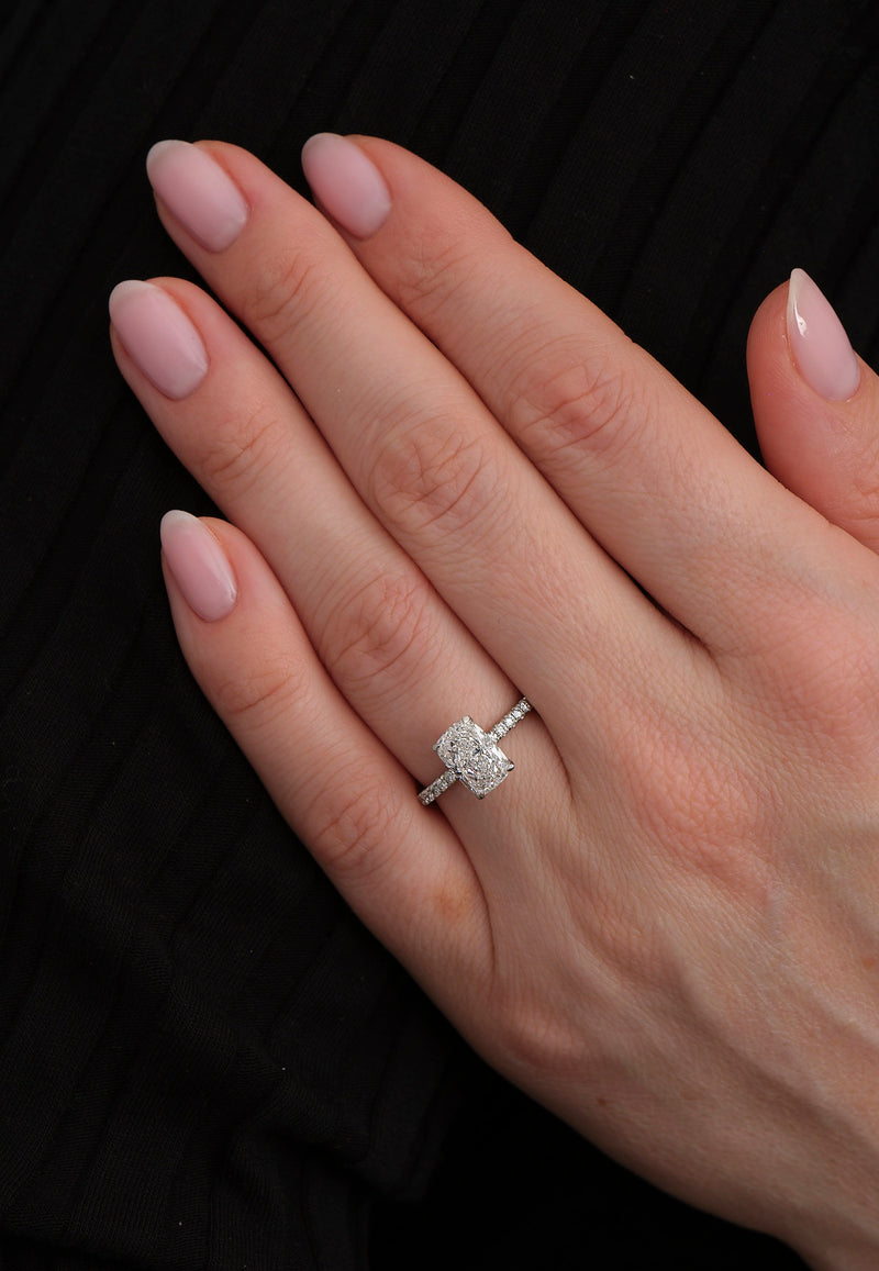 2ct Cushion Hidden Halo Lab Grown Diamond Engagement Rings