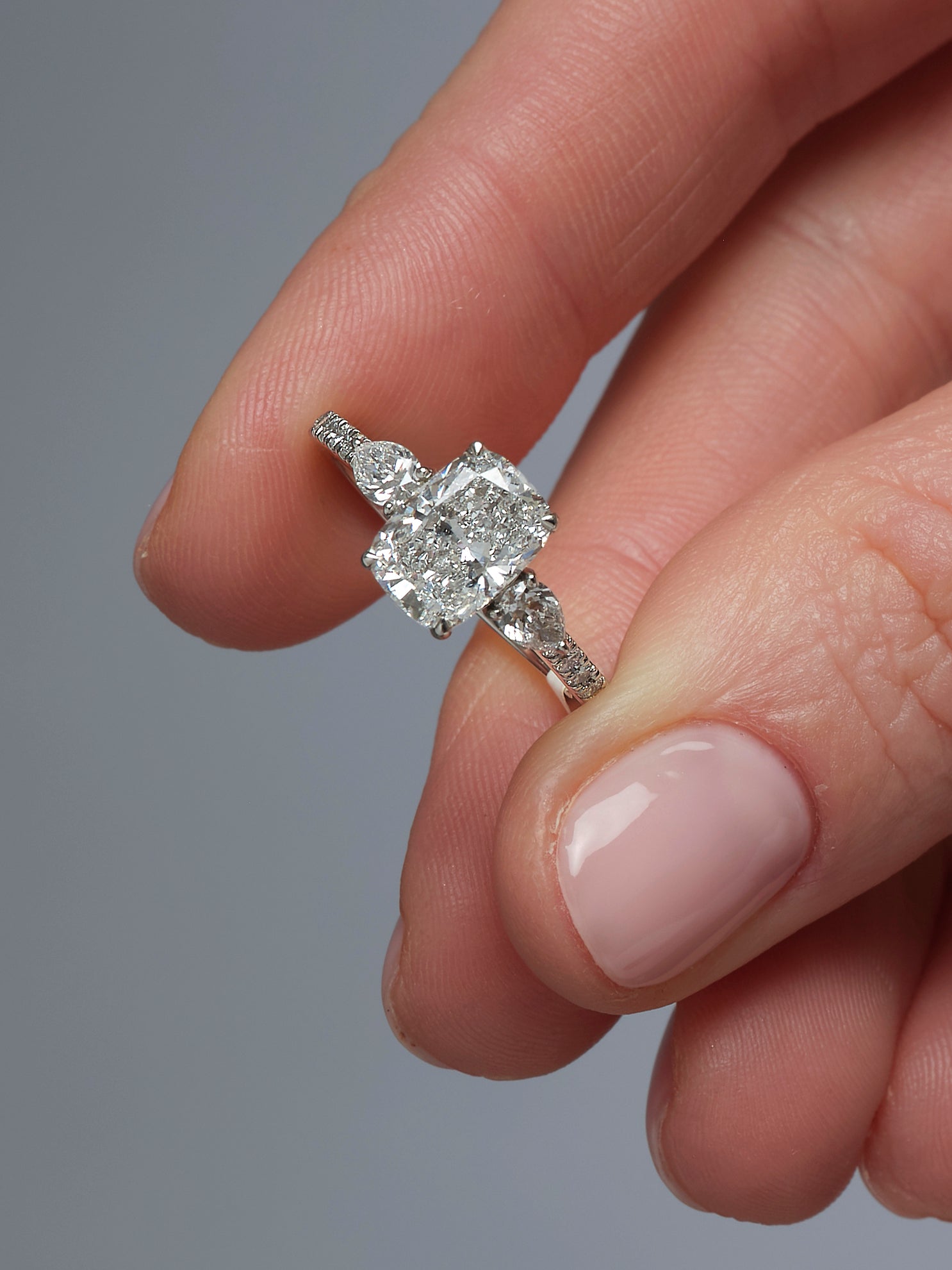 2ct Elongated Cushion Pear Trilogy Lab Grown Diamond Engagement