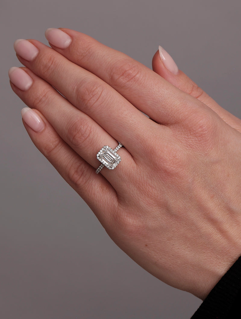 2ct Emerald Seamless Halo lab grown diamond engagement rings in London