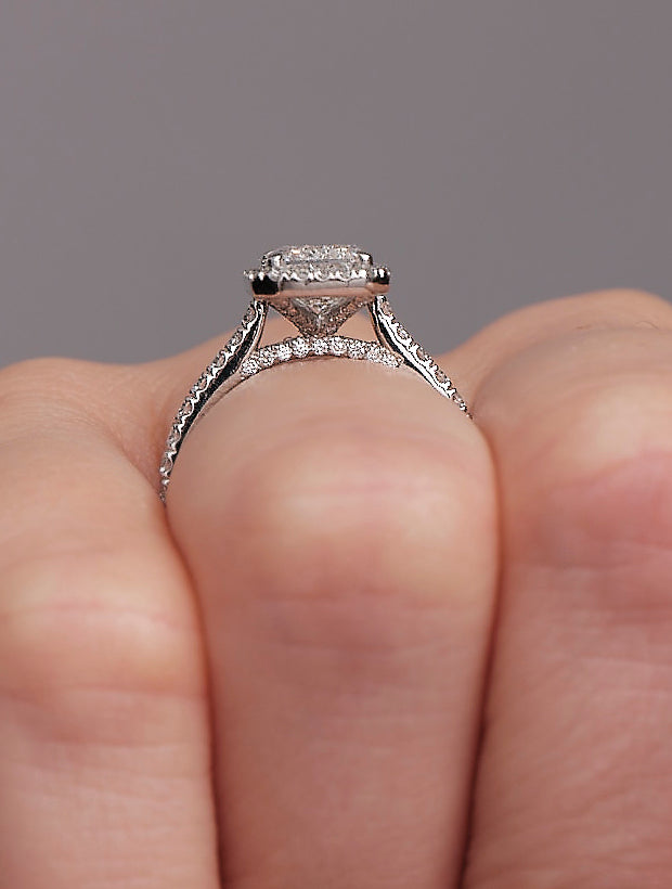 2ct Emerald Seamless Halo lab grown diamond engagement rings in London