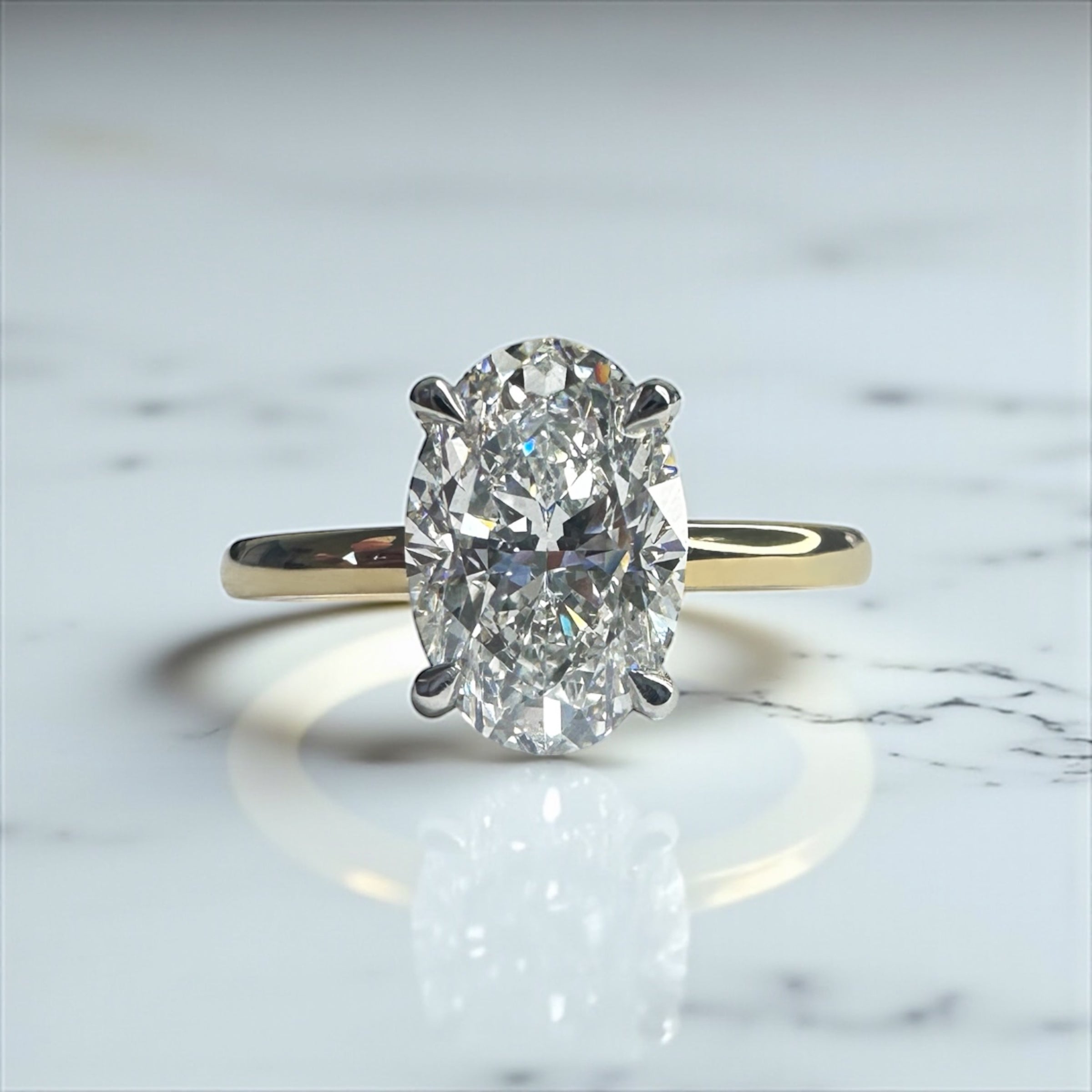 2ct Oval Hidden Halo Solitaire Two Tone Diamond Engagement Rings.