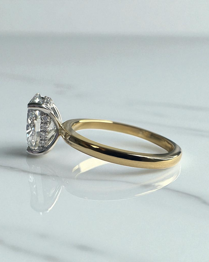 2ct Oval Hidden Halo Solitaire Two Tone Diamond Engagement Rings.