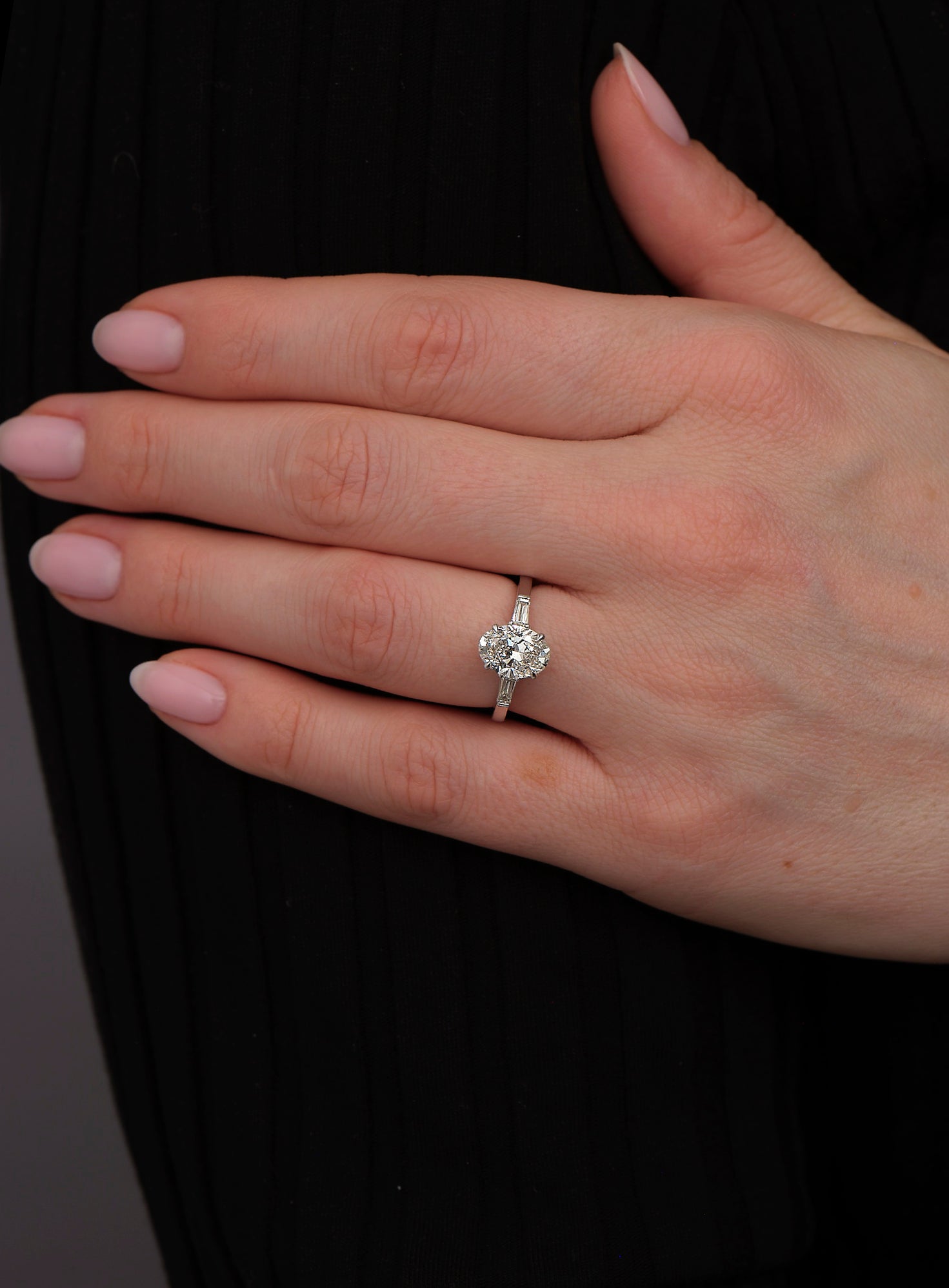 2ct Oval Plus Tapered Baguettes Trilogy Lab Grown Diamond Engagement Rings