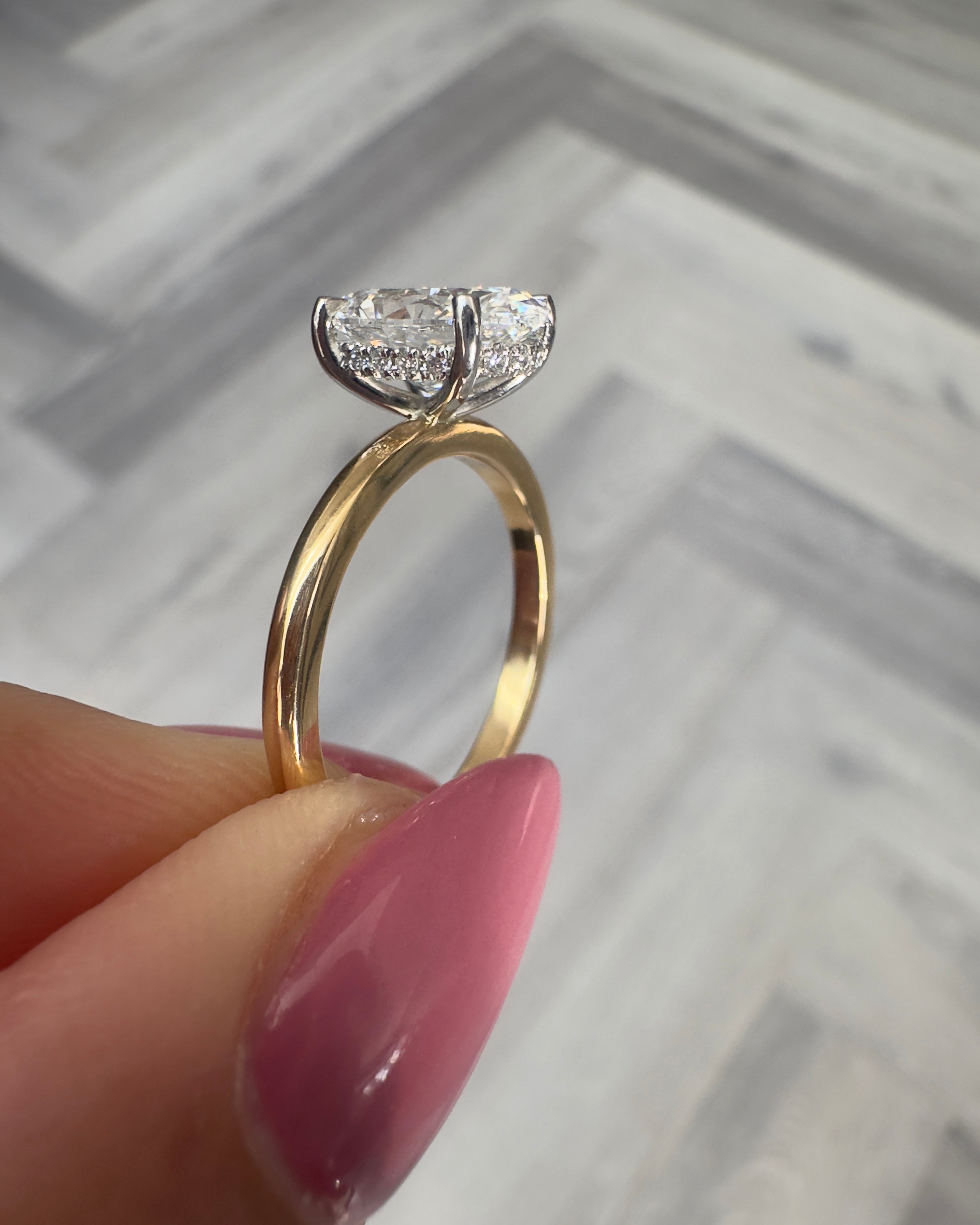 2ct Oval Hidden Halo Solitaire Two Tone Diamond Engagement Rings.