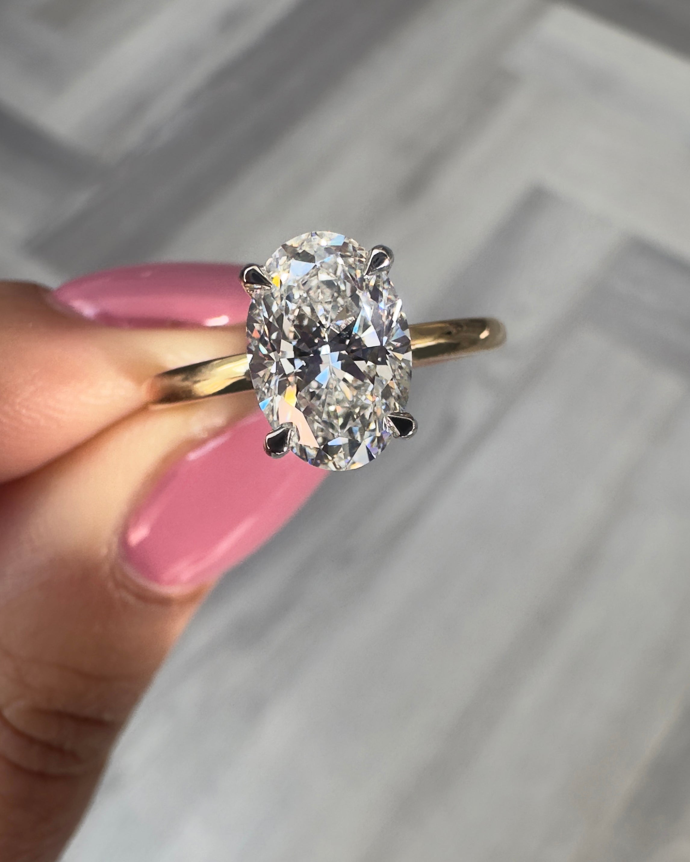 2ct Oval Hidden Halo Solitaire Two Tone Diamond Engagement Rings.