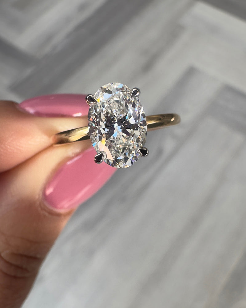 2ct Oval Hidden Halo Solitaire Two Tone Diamond Engagement Rings.